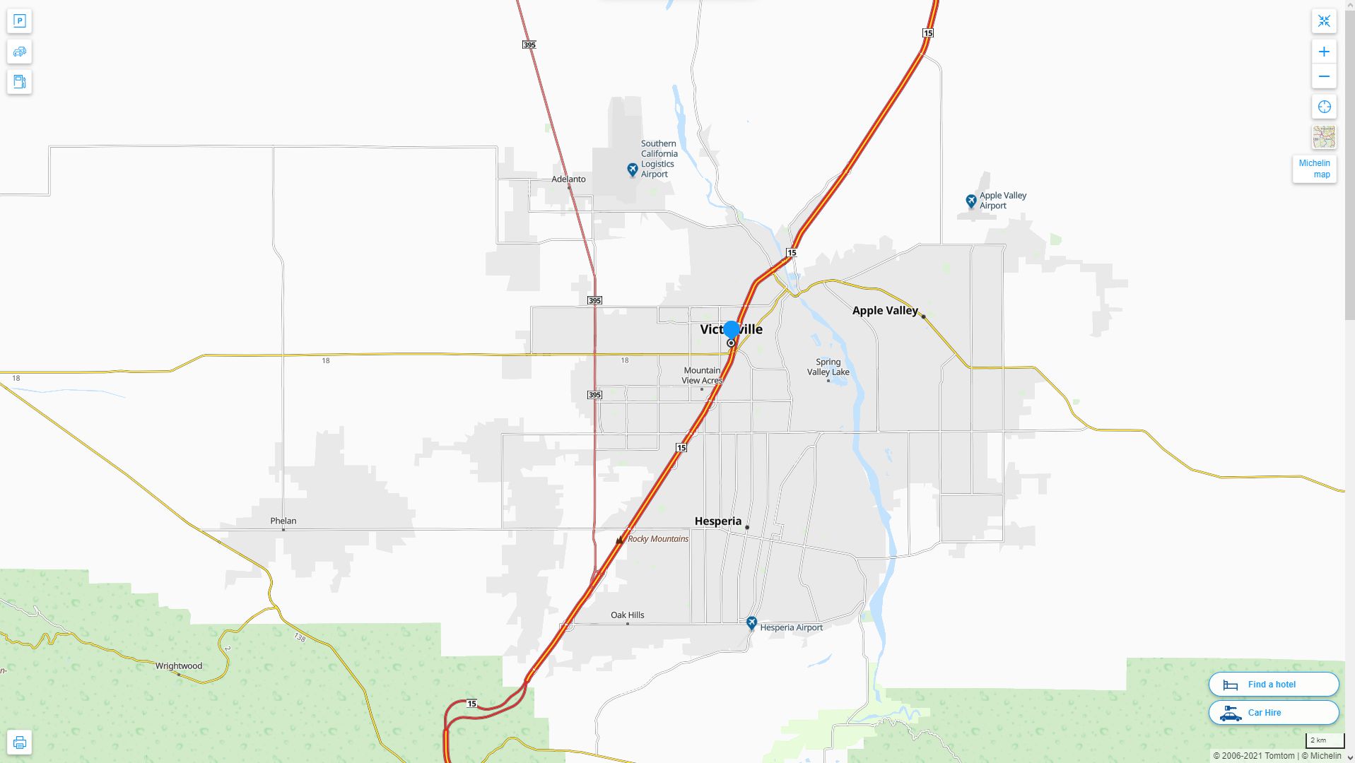Victorville California Highway and Road Map